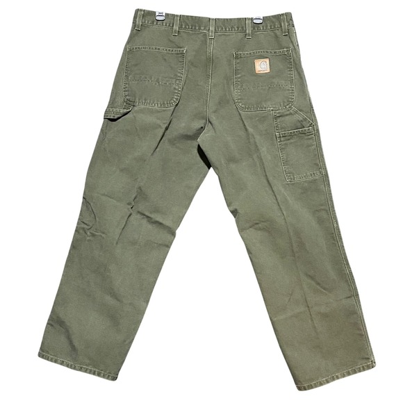 VTG Carhartt Men's B11 MOS Green Canvas Carpenter Pants Workwear Size 40x30